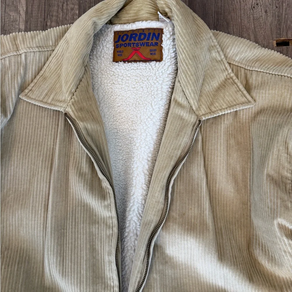 Vintage Jordin Sportswear jacket men's khaki Sherpa 100% cotton lining size XL